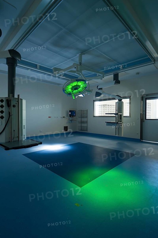 Operating room with green floor lighting and modern sterile equipment, operating room in the new Calw hospital, Calw district, Germany