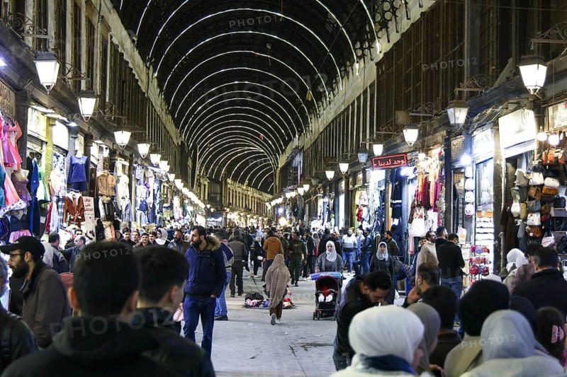 Syrians shop at the historic Al-Hamidiyah Bazaar adjacent to the Umayyad Mosque during the early days of Ramadan in Damascus, Syria on February 18, 2026, Damascus, Syria