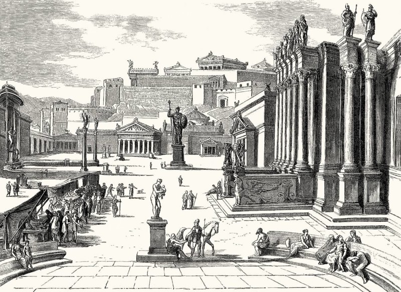 The marketplace of Sparta, a prominent city-state in ancient Greece
