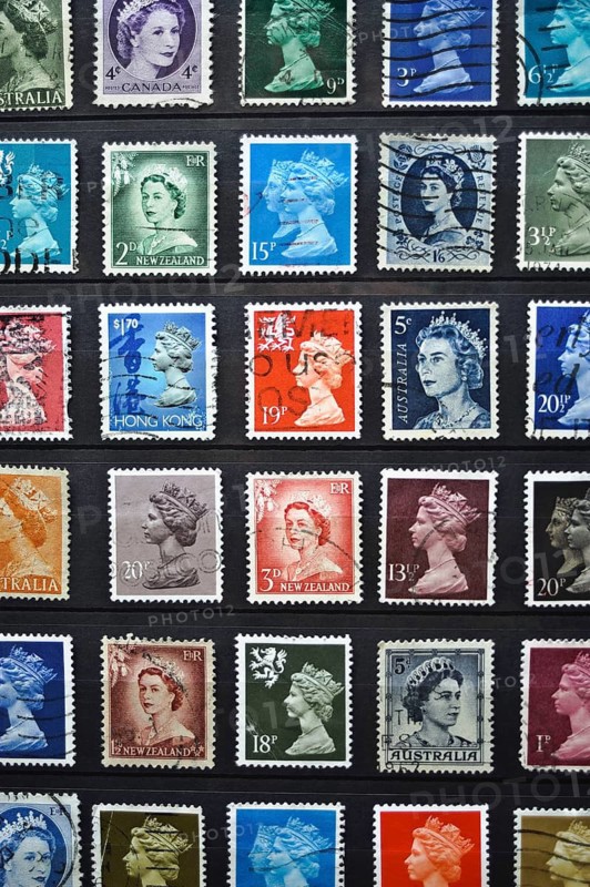 Various english speaking countries postage stamps depicting the queen Elizabeth II. These countries belong to the Commonwealth