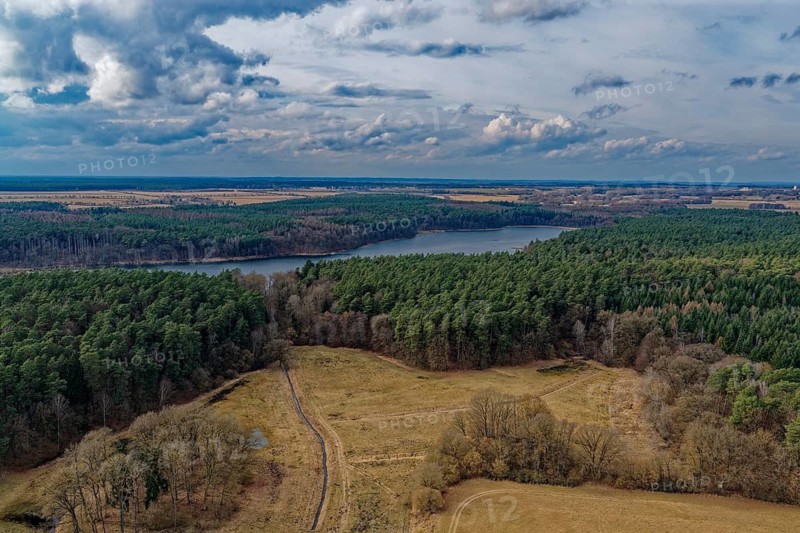 Landscape of the Mecklenburg Lake District in Müritz National Park. aerial view. Ankershagen, Mecklenburg-Western Pomerania, Germany