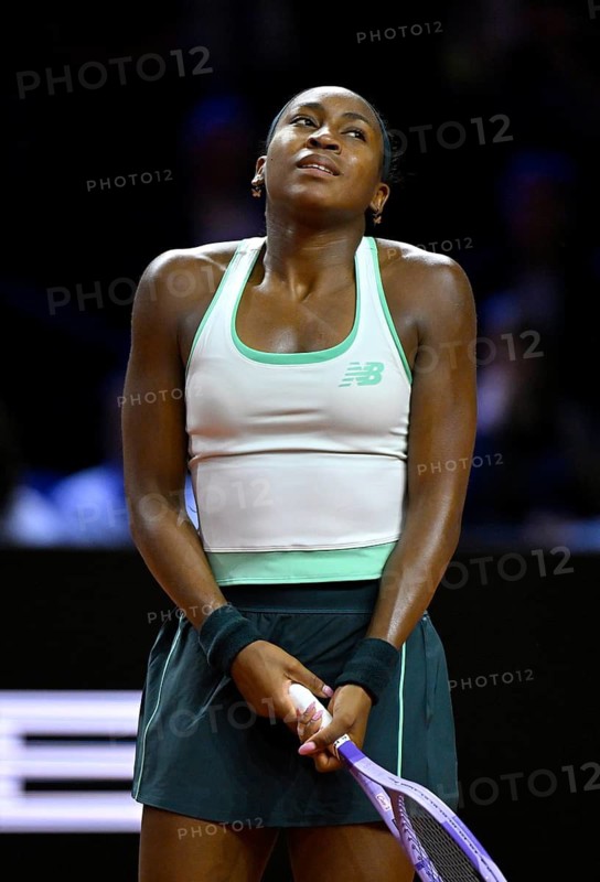Coco Gauff USA disappoints gesture woman Porsche Tennis Grand Prix Porsche Arena, Stuttgart, Baden-Württemberg, Germany