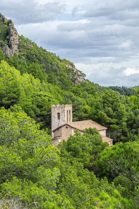 View on an old church at Mount La Talaia del Montmell, Catalonia, Spain