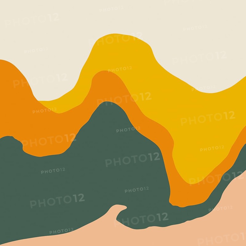 Abstract illustration featuring earthy tones like ocher and green. The fluid shapes evoke a natural, summer landscape, perfect for backgrounds or artistic designs