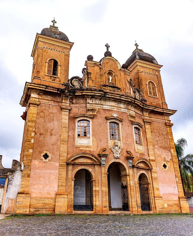 Imposing facade of a historic church in the city of Mariana in Minas Gerais Mariana, Minas Gerias, Brazil