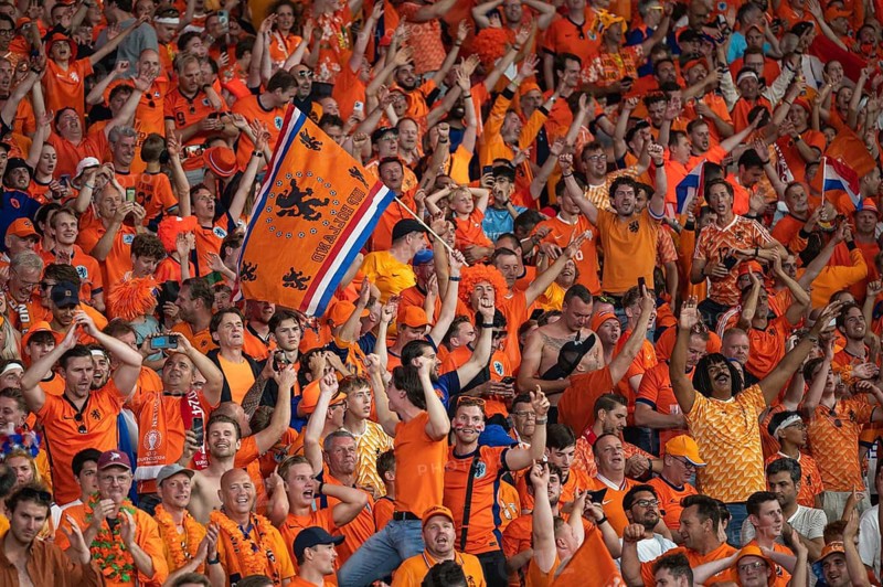 BERLIN, GERMANY - JULY 6, 2024: Euro 2024 quarterfinal match Nederlands vs Turkey (Turkiye) 2:1. Joy supporters of Nederlands.
