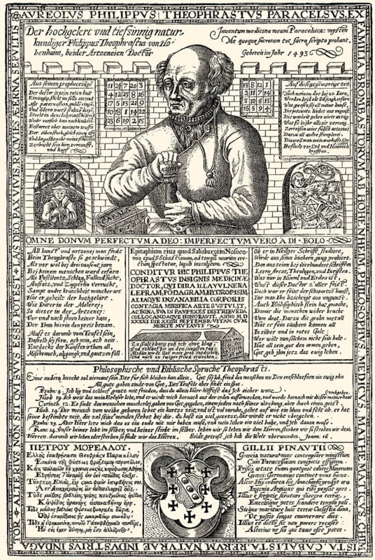 German leaflet, Paracelsus, 1493 - 1541, a Swiss physician, alchemist, astrologer, mystic, philosopher and lay theologian, deutsches Flugblatt auf Paracelsus oder Philippus Theophrastus Aureolus Bombast von Hohenheim, 1493 - 1541, ein schweizer Arzt, Alchemist, Astrologe, Mystiker, Laientheologe und Philosoph
