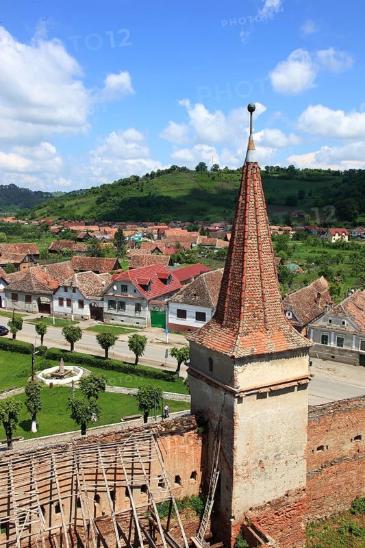 Romania, view of the village from the tower of the fortified church of Mosna, German Meschen or Mäschen, municipality in the district of Sibiu in Transylvania