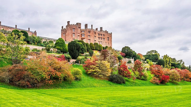 Autumn colors over Powis Castle and Garden, Welshpool, Powys, Wales, UK