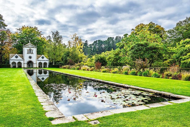 Autumn Colours over Bodnant House and Garden, Conwy River, Colwyn Bay, Conwy, Wales, UK