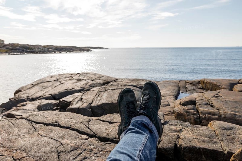 Put your feet up and enjoy yourself in the rocks of the archipelago on the North Sea coast, west coast near Lerkil, Hallands län, Sweden