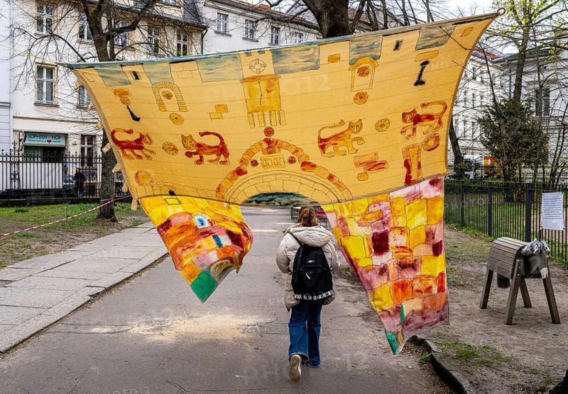 Art project on the grounds of the Sophienkirche in Berlin Mitte, Germany