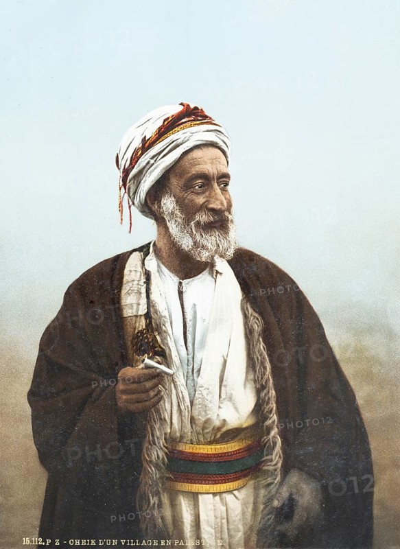 Sheikh, Palestinian village, Palestine, Holy Land, photochrome print around 1890