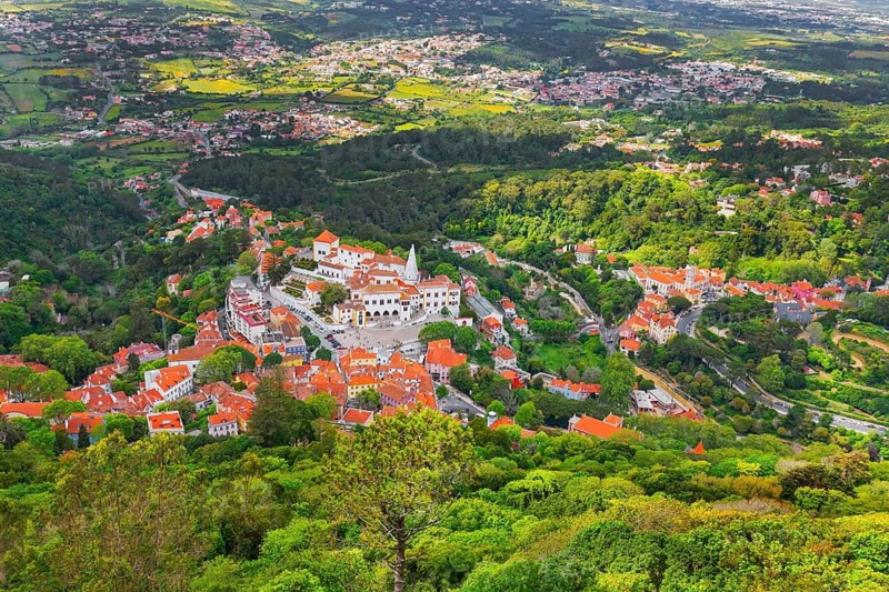 Sintra town, high angle view, Sintra, Portugal