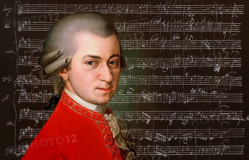 Wolfgang Amadeus Mozart, 1756 – 1791, composer of classical music, First Viennese School, notesheet from Minuet No. 2 for orchestra, KV 164, 1772, digitally edited
