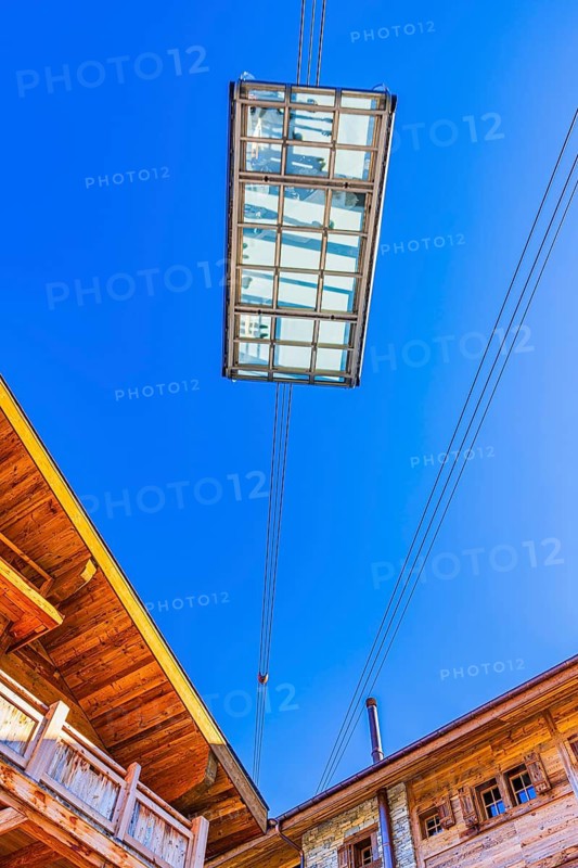 Cable car cabin with glass floor, Grimentz, Val d'Anniviers, Valais Alps, Canton Valais, Switzerland