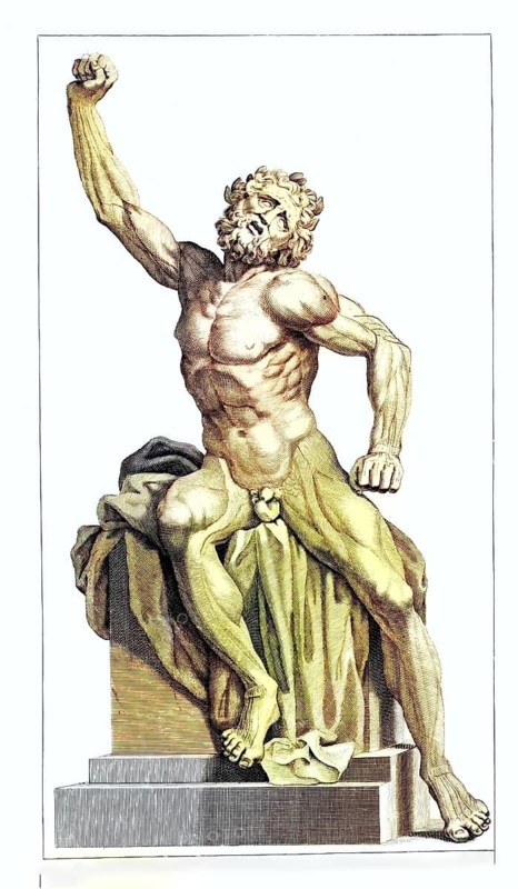 Front view of the Laconian statue in the Vatican, viewed anatomically, classical statue of a naked man in a dynamic, triumphant pose