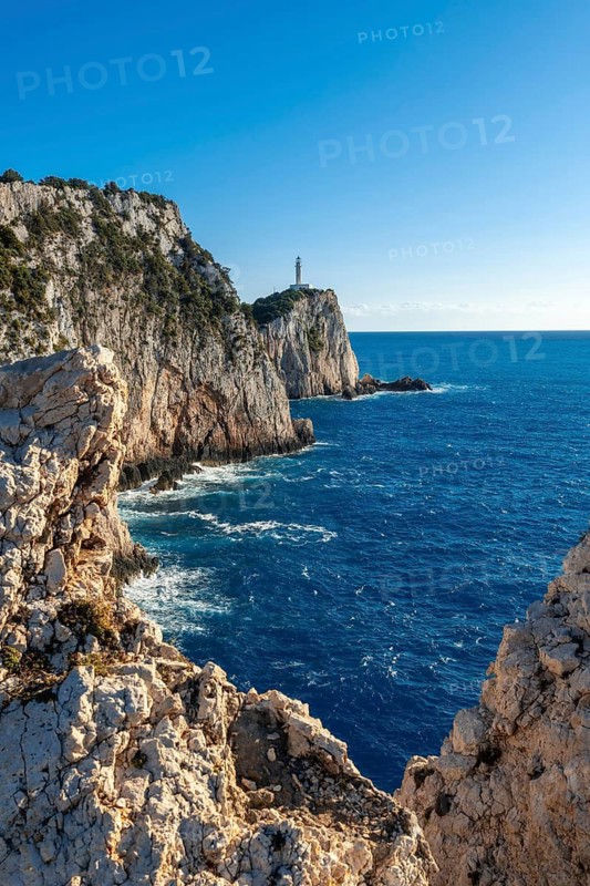Lighthouse or Cape Ducato Lefkas in the southern area of the Greek island of Lefkada. Greece