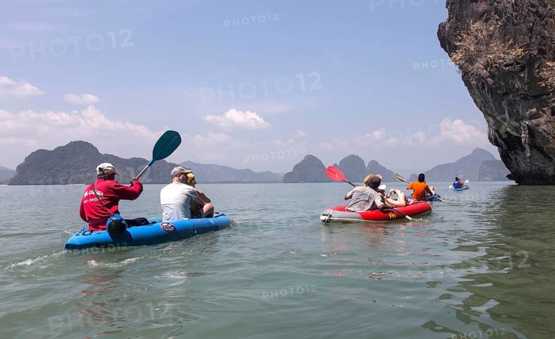 Phang Nga National Park, Thailand, 06.02.2014 JE - Kayaks drive tourists through lagoons in Phang Nga National Park, Thailand, Phang Nga National Park, Thailand