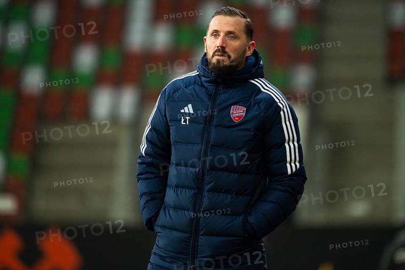 LUBIN, POLAND - FEBRUARY 14, 2026: Football match between KGHM Zaglebie Lubin vs - Rakow Czestochowa. Head coach of Rakow Lukasz Tomczyk