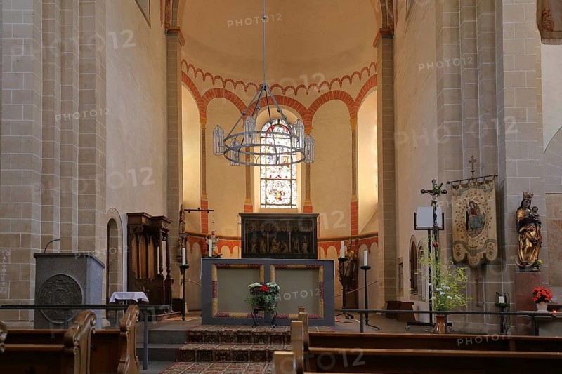 Interior view of the Romanesque collegiate church of St. Castor and Moselle Cathedral in Karden, Treis-Karden, Untermosel, Moselle, Rhineland-Palatinate, Germany