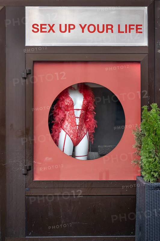 Window of an erotic shop, Nuremberg, Middle Franconia, Bavaria, Germany