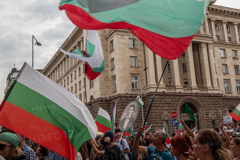 Sofia, Bulgaria. September 2nd 2020 Bulgarian anti-government protestors gather in front of police protected government buildings in the centre of Sofia the Bulgarian capital for the largest of 56 consecutive days of demonstrations