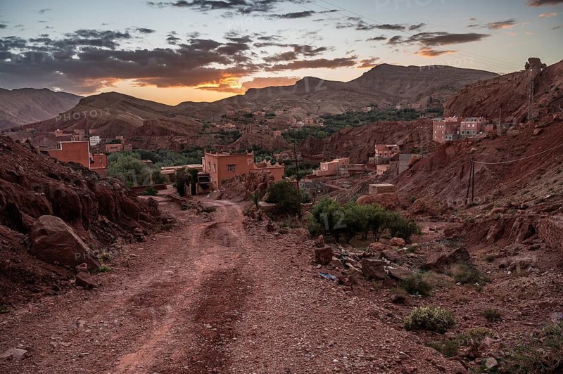 Mountain landscape in the setting sun in Dades Valley, Morocco