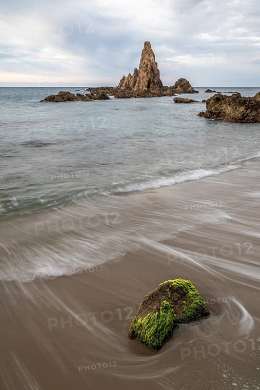 Rocky coast, rocks washed by water, Cabo de Gata-Nijar Natural Park, Almeria, Andalusia, Spain