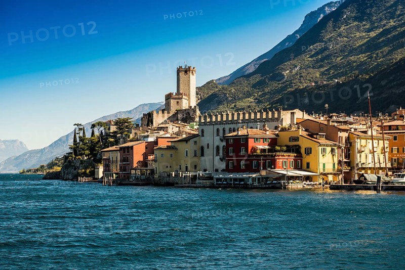 Picturesque village with colorful houses and castle on the lake, Malcesine, Lake Garda, Verona province, Veneto region, Italy