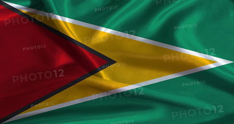 Guyana flag with cloth textured background. National flag of Guyana with realistic texture