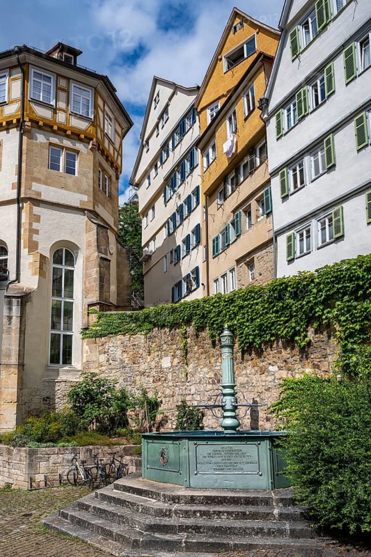 The George Fountain on the Klosterberg in the old town of Tübingen, Baden-Württemberg, Germany