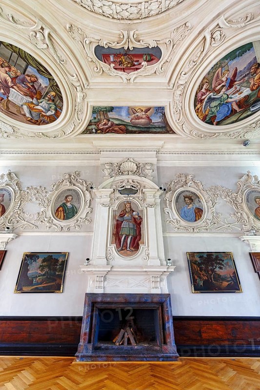 Emperor's Hall, wall painting, ceiling painting, former Corvey Abbey and Castle, The Carolingian Westwork and the Civitas Corvey, interior view, Höxter, Germany
