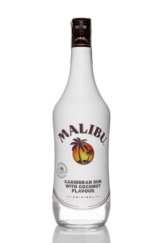 MINSK, BELARUS, APRIL 29, 2017, Malibu Rum is a flavored rum-based liqueur made with natural coconut extract, produced by West Indies Rum Distillery Ltd. on Barbados