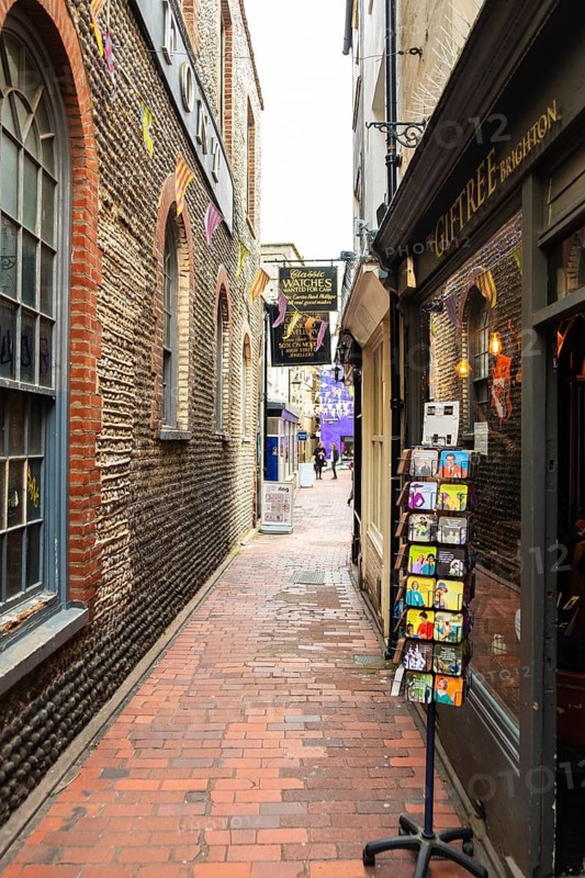 The Lanes in the city centre of Brighton, Great Britain