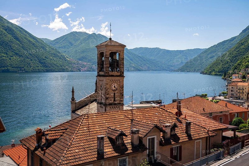Argegno on Lake Como, church tower, Lombardy, Italy