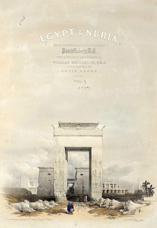 Tor tor to the temple of Karnak, Thebes, Egypt, around 1850, cover of an old book about Nubia, historical, digitally restored reproduction from a 19th century original, exact date unknown