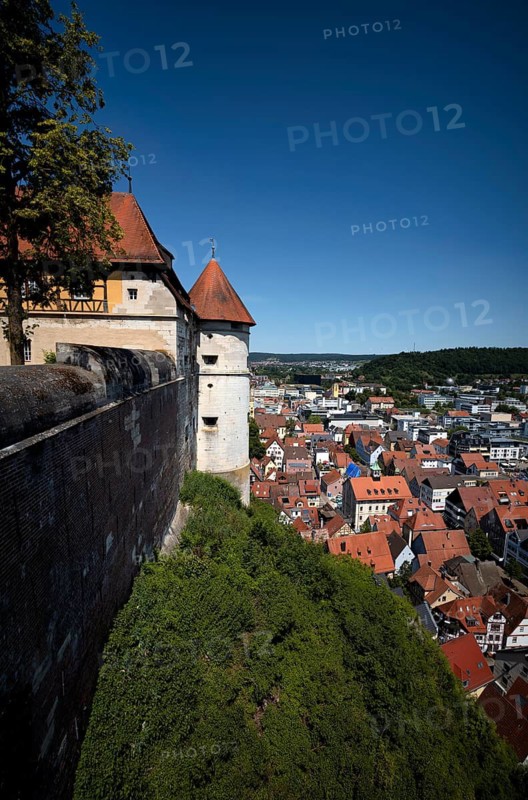 View from the Hellenstein Castle fortress to the old town centre, Heidenheim an der Brenz, Baden-Württemberg, Germany