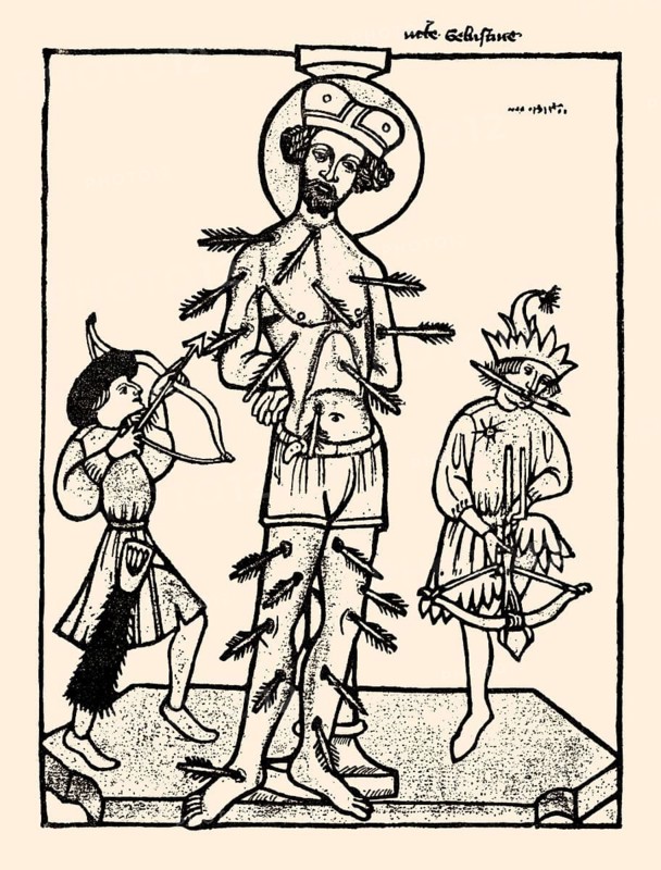 Saint Sebastian, wood engraving, 1410