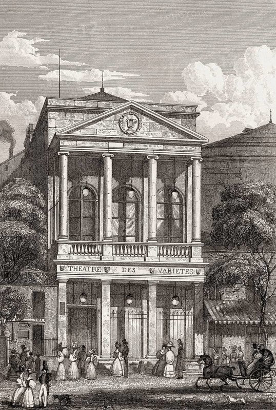 Théâtre des Variétés, Paris, antique steel engraved print, 1831