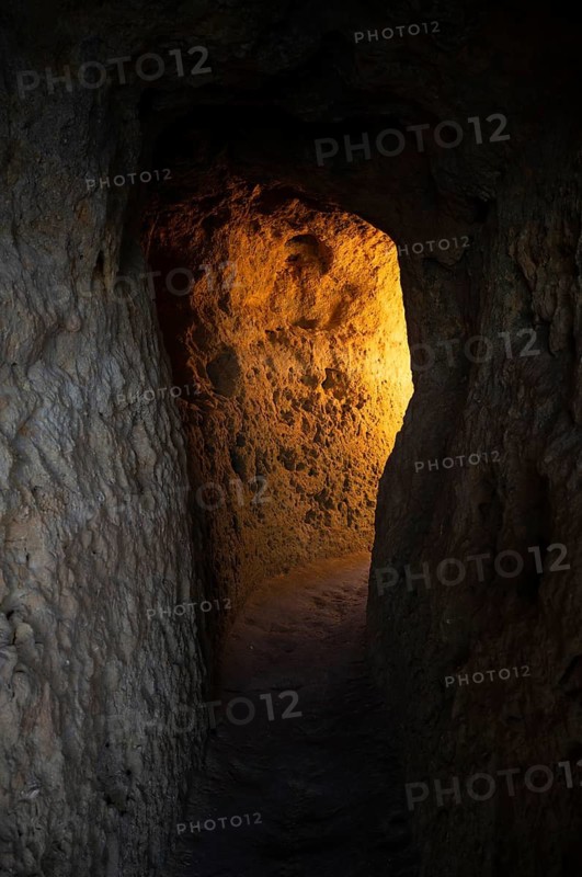 Light at the end of the tunnel, Algar Seco rock formation, coloured rocks and underground caves, caves, glow, glow, sun, shell limestone, Carvoeiro, Algarve, Portugal