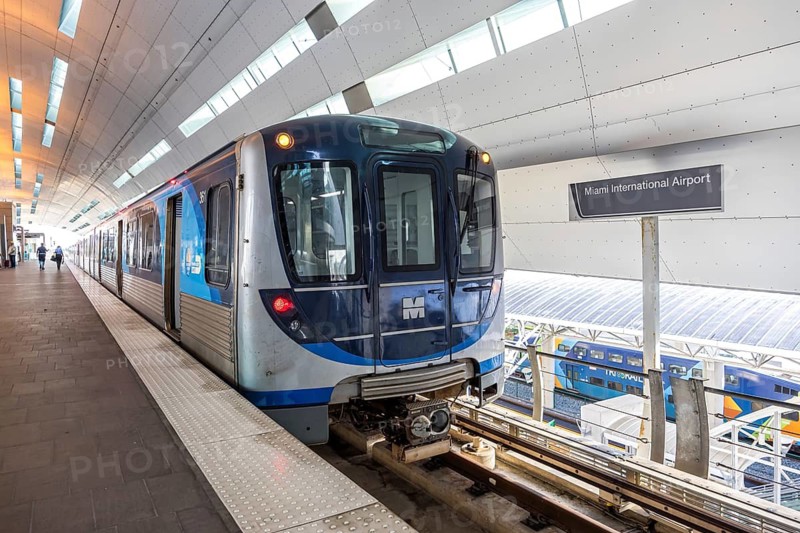 Train the Miami Miami-Dade Metrorail Metro from Hitachi Rail Subway at Airport Airport Station in Miami, USA