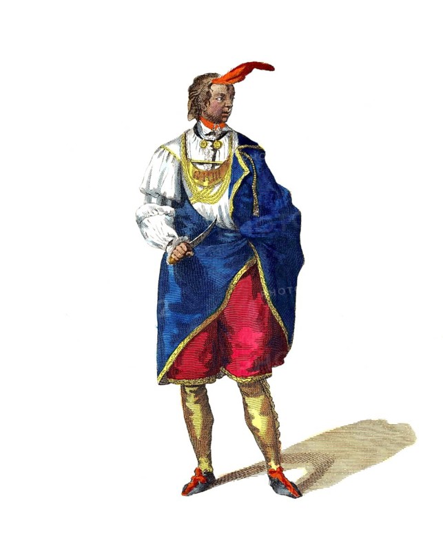 Historical clothing, fashion over time, clothing of a Cherokee Indian chief, indigenous people in America, around 1770, digitally restored reproduction of a model from the 18th/19th century, exact date unknown, elegant man in baroque clothing with feathers