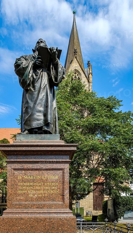 Luther memorial based on a design by Fritz Schaper in front of St Gregory's Merchant Church on the Anger in Erfurt, Thuringia, Germany