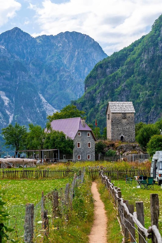 Trails in the valley of Theth national park, Albania. albanian alps