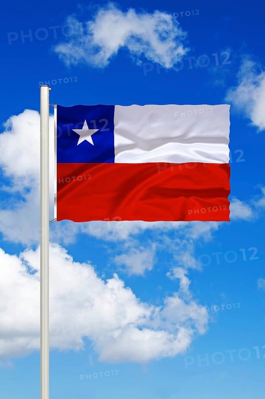 National flag of Chile, South America, Cumulus clouds in front of blue sky, Studio