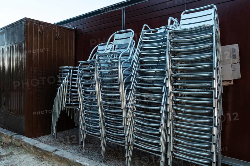 Stack of chairs for a kiosk in Barcelona, Spain