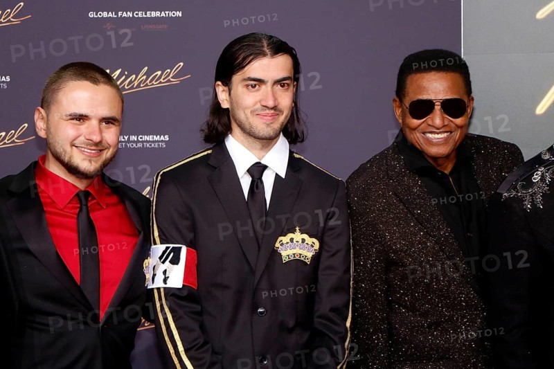 Bigi Jackson (aka Blanket Jackson, Prince Michael Joseph Jackson, II), Prince Michael Jackson and Jackie Jackson at the world premiere of the film Michael at Uber Platz in Berlin on 10 April 2026