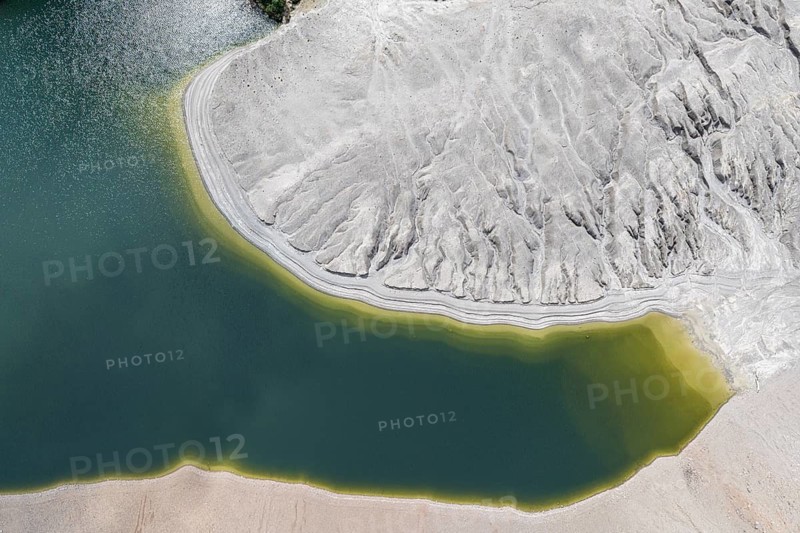 Sandbank, crater lake of chaiten volcano, aerial view, Patagonia, Chile