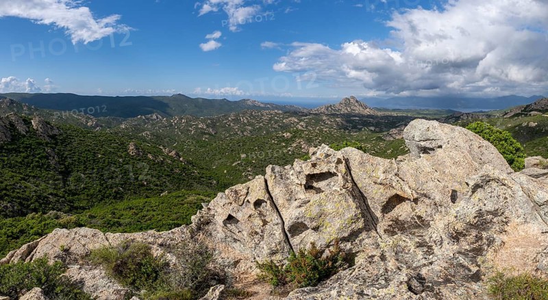Panorama, view of Désert des Agriate, stony desert, Corsica, France